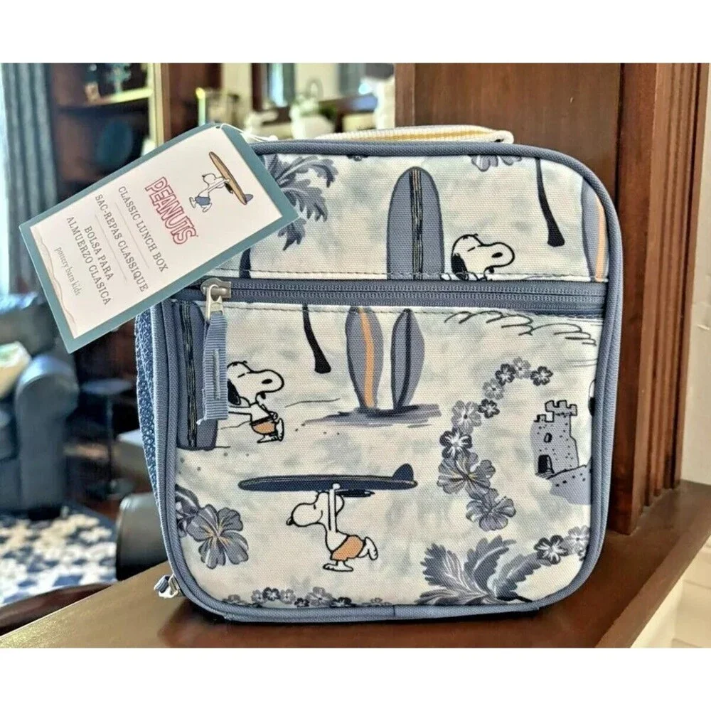 School Pottery barn Kids SNOOPY BACKPACK LUNCH BOX Peanuts Utensils travel Bag .